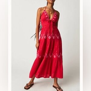 Free People Real Love Embroidered Dress In Cranberry Juice Combo